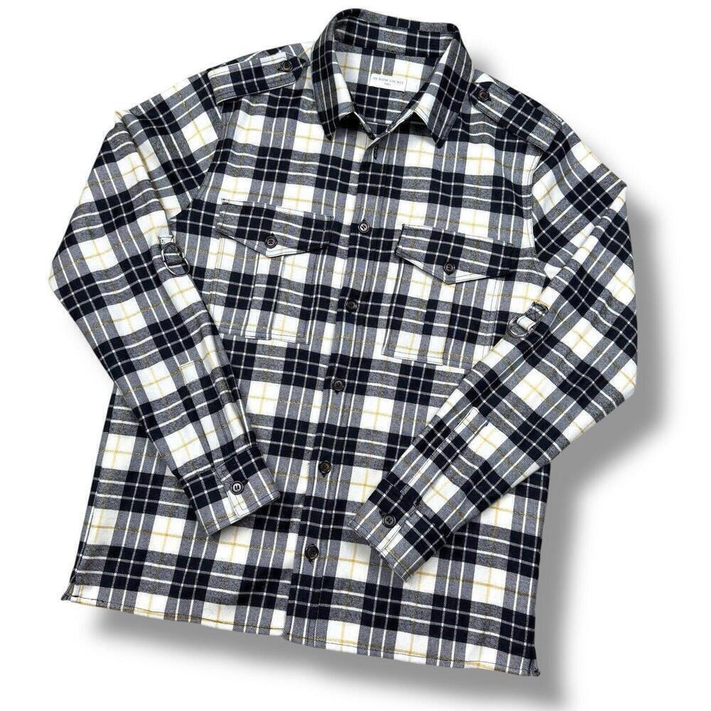IH NOM UH NIT Paris Wool Blend Shirt Flannel Jacket Gold/White Plaid Italy Made
